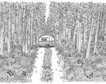Original Ink Drawing: Happy Camper