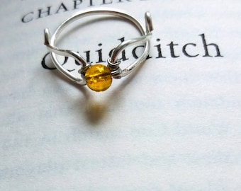 Golden Flying ball Citrine ring- Promise Ring, Engagement Ring, Wedding Ring- Harry Potter Inspired