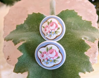 Vintage painted porcelain button earrings