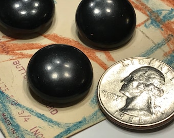 3 acrylic black Vintage shank Buttons, 3/4 inch (45)