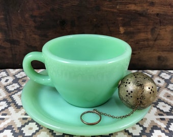 Fire King Jadite Jadeite Restaurant Ware Cup and Saucer Excellent Condition
