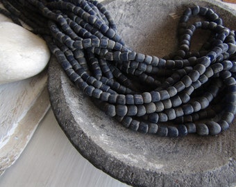 indonesian blue seed bead, matte gritty rustic ethnic, Irregular spacer barrel tube, New Indo-pacific 4 to 6mm (22 in strand) 7ab65-10
