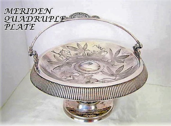 Silver Footed Pedestal, Quadruple Plate Basket, Meriden Silverplate, 1896 Serving Dish
