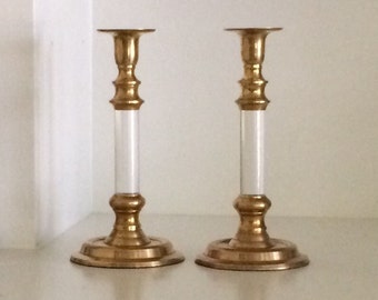 Vintage Lucite and Brass Candle Holders s2