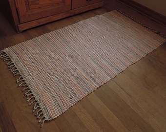 Hand Woven Rag Rug Peach Patchwork 26" x 48"