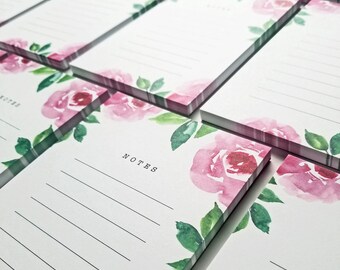 Notepad - Floral Watercolor Notepad - Desk Accessory Note Pad, Painted Watercolor Flowers