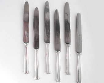 6 Silver Plated Dinner Knives, Vintage Silver Cutlery, Zwilling Silver Plated Knives, Wellner Silver 100 Knive Set