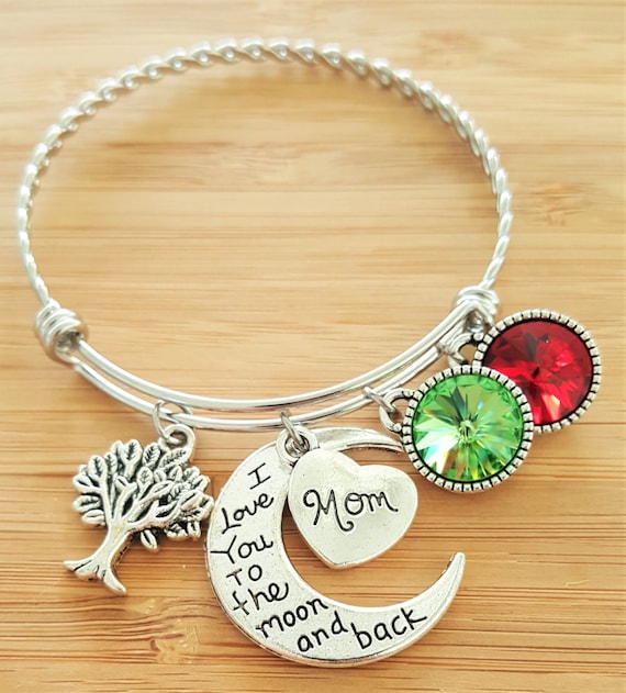 Mom Bracelet with Birthstones Grandma Bracelet with Birthstones Birthstone Bracelet Mom Gift Grandma Gift Tree of Life Bracelet Moon Back