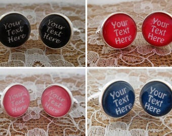 Personalised cufflinks with your own text. Variety of colours available. Custom gift for him, Custom groom cufflinks. Coloured cufflinks