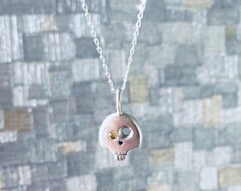 Sterling Silver Skull Pendant with Citrine