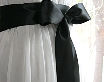 Black wedding sash, bridal sash, bridesmaid sash, bridal belt, dress sash, gown sash, 2.25 inch satin