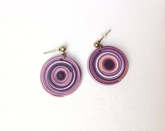 Everyday earrings , Modern jewelry, Round earrings, Polymer clay earrings ,Gift under 12 , Purple earrings