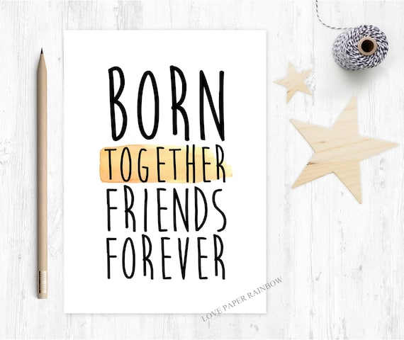 twins card new baby twins card born together friends forever twins quote card twins poem new baby twins card