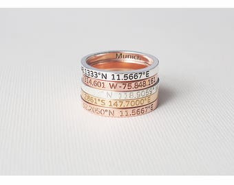 Coordinates Ring / Custom Roman Numeral Ring / Personalized Ring / Custom Name Ring / Mother's Day Gift / Silver Gift for her - CR05