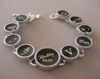 Typewriter key Bracelet BASIC BLACK Random Mix Floating Shift Typewriter key Jewelry recycled jewelry