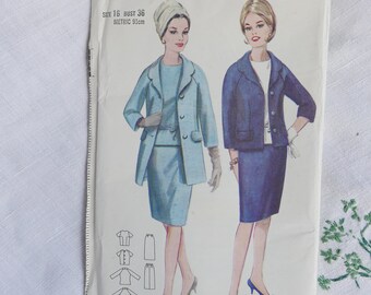 Vintage 1960s suit pattern, Butterick 3443, 3 piece suit, size bust 36 inches, 1960s, UNCUT