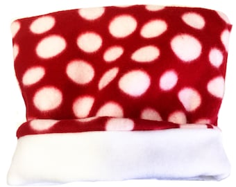 Fleece Red and White Polka Dot Reversible Snuggle Sack for Hedgehogs, Ferrets, Rabbits, Guinea pigs, Hamster and Small Reptiles