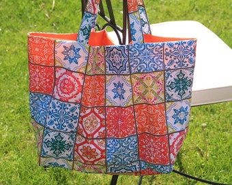 Bag, tote bag, shopping bag, tote bag, beach bag in cotton azulejos - mothers day gift
