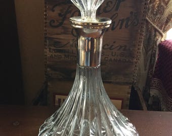 Vintage Fluted Wine Decanter with Silverplate Neck
