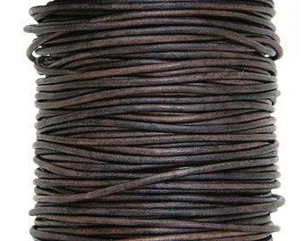 Round Leather Cord 1.5 mm Diameter Natural Grey Brown (Length: 5 Yards)