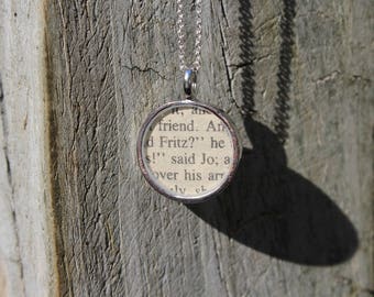 Fritz and Jo - Little Women Book Page Pendant Necklace - Louisa May Alcott