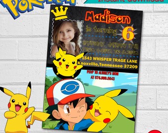 Pokemon Party, Pokemon invitation, Pokemon Birthday Party invitation,Pokemon Printables Decor, instant download