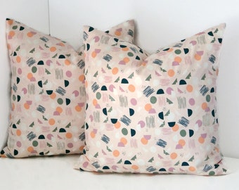 Blush Pink Pillow Cover-Pale Pink Pillow Cover-Pink,Peach,Green Pillow-Retro Print Pillow Cover- Nursery Decor-Pillow for Girl's Room