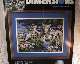 White Tiger Mother Cubs Needlepoint Stitchery Kit New Needlework Picture Wall Art Decor Dimensions 2000