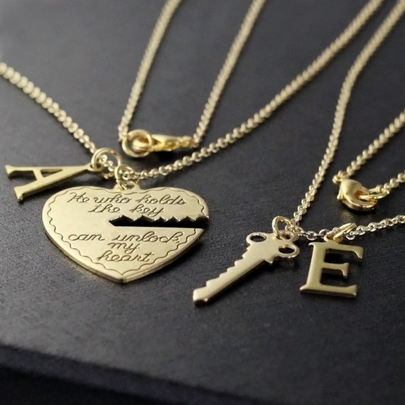 boyfriend girlfriend gift He who holds the key gold necklace