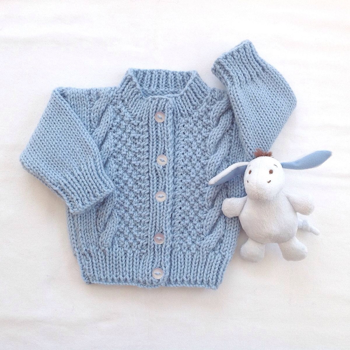 Blue hand knit baby sweater 6 to 12 months Infant knit