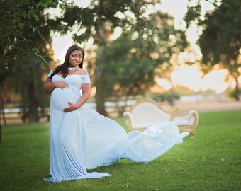 Maternity Dress-Maternity Gown-Long Maternity Gown Photography-Maxi Gown-Short Sleeves Baby Shower Dress-Flowy Dress-LANA DRESS