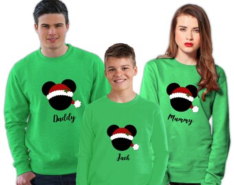 10% Off Christmas Jumpers | Disney Santa Family Christmas Sweatshirt | Women's/Men’s/Unisex/Kid’s Jumper | White, Blue, Red, Green