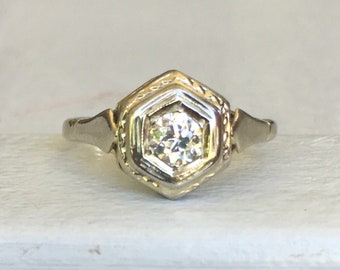 Art Deco 14K Old European Cut Diamond Engagement Ring size 7 *Free sizing!