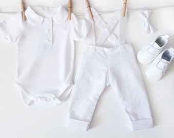 Baby Boy Christening Outfit, 4 Piece White Baptism Outfit, Infant Christening, Baptismal Outfit, Baby Boy Baptism, Dedication Outfit