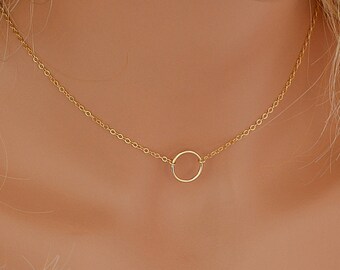 Dainty Circle Necklace Karma Necklace Delicate Gold Filled or Sterling Silver Necklace Eternity Necklace