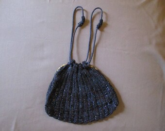 Blue Reticule with Iridescent Blue Beads