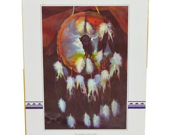 Vintage 1973 Native American Indian Dreamcatcher Print by Touraine 20 x 16