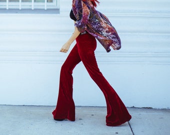 High waist velvet flares bell bottoms hippy pants