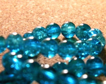 100 6 mm - turquoise - PE131 Crackle glass beads