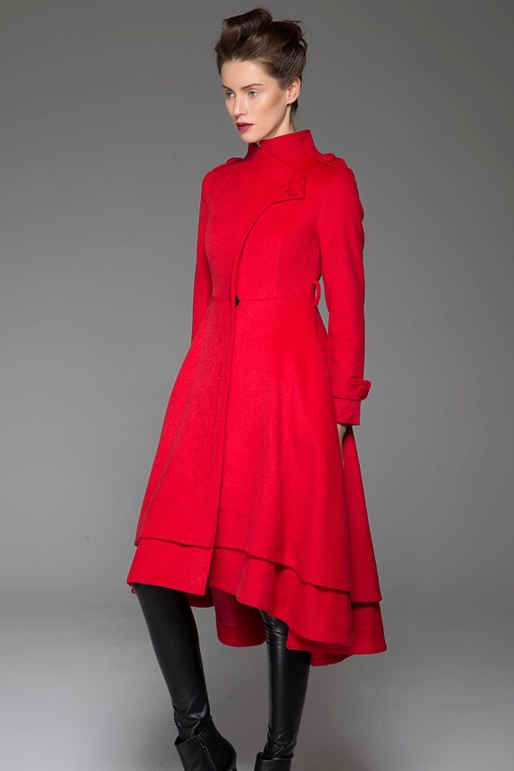 Long wool coat womens coats tailored coat red coat high
