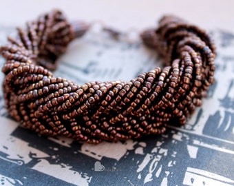 Multi strand bracelet Beaded bracelet Brown bracelet Statement bracelet Seed bead bracelet Glass bead bracelet Big Bracelet Boho bracelet