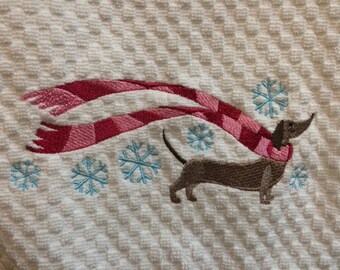 Dachshund, Valentines Day, Cotton towel, kitchen towel, smooth dachshund.
