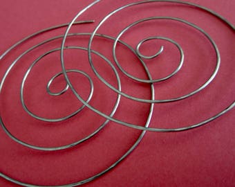 Medium Swirl Hoop Earrings. TWISTER. with hammered surface in 20 gauge Stainless Steel wire . Free Shipping Item .