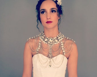 Glam Diamond Rhinestone Cape - Bridal Statement Necklace - Great Gatsby Wedding Necklace - Custom Wedding Dress