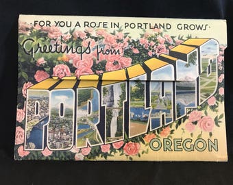 1930s Portland Oregon Souvenir Fold Out Postcard Packet Scenes Mt. Hood City WWII Airplanes Rose City Ephemera Collectible