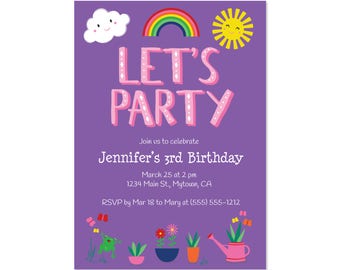 Printed Invitations - Let's Party Rainbows