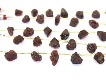 7 Pcs One Full Strand Raw Garnet Gemstone Beads, Drilled Gemstone Nugget Shape Rough Garnet Stone, 10-20mm For Making Jewelry, Designer Use