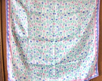Vintage Vera Scarf, Vera Neumann Scarf, Silk Scarf, Pastel, Flowers, Vintage Fashion, Vintage Accessories, Ladybug, Japan, Handrolled hem,