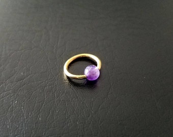 16g 14g 5/16" Gold Amtheyst Stone Captive Bead Ring Small Nostril Hoop Daith Helix Ring Tragus Cartilage Septum Lip Stainless Steel