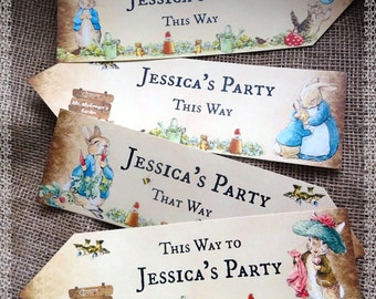 Set of 4 Personalised Beatrix Potter Peter Rabbit Large Party Decoration Arrows